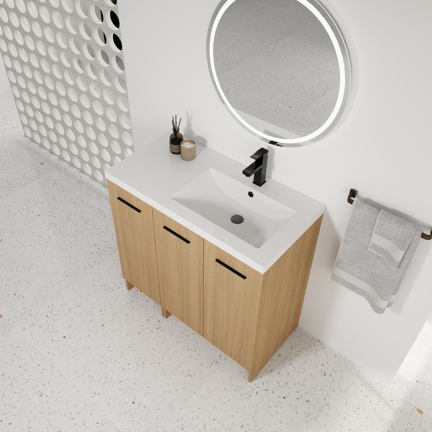 36" Modular Freestanding Bathroom Vanity with Resin Sink Top - Light Oak
