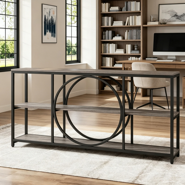 Narrow Console Table with Storage - 70.9 Inch, Rustic Design