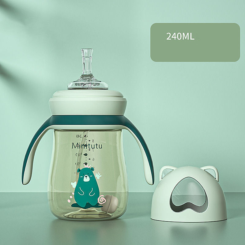 Baby Anti-Fall Straw Bottle with Handle and Leak-Proof Cap - 240ml/300ml