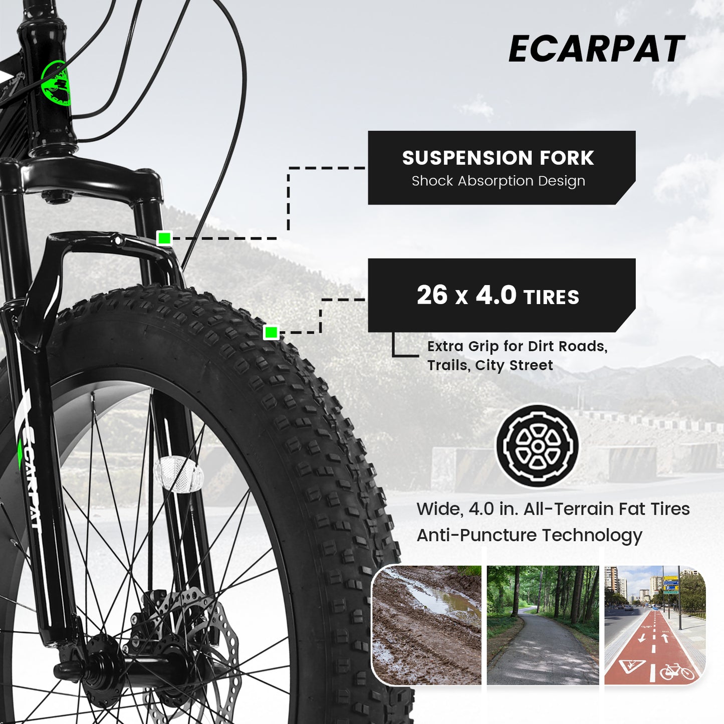 26 Inch Fat Tire Mountain Bike - Full Shimano 21 Speed, Dual Disc Brakes