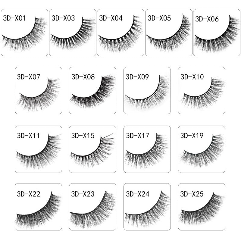 3D Mink Hair False Eyelashes 3 Pairs - Natural Cross Style, Handmade