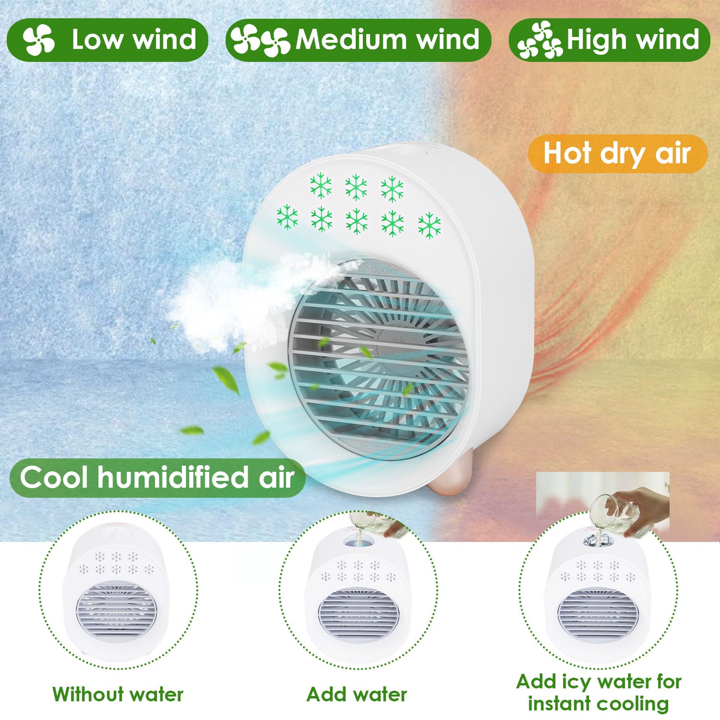 Portable Mini Desktop Air Conditioner Fan with USB Rechargeable Humidifier