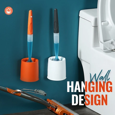 Wall-Mounted Bathroom Cleaning Brush with Long Handle and Silicone Bristles