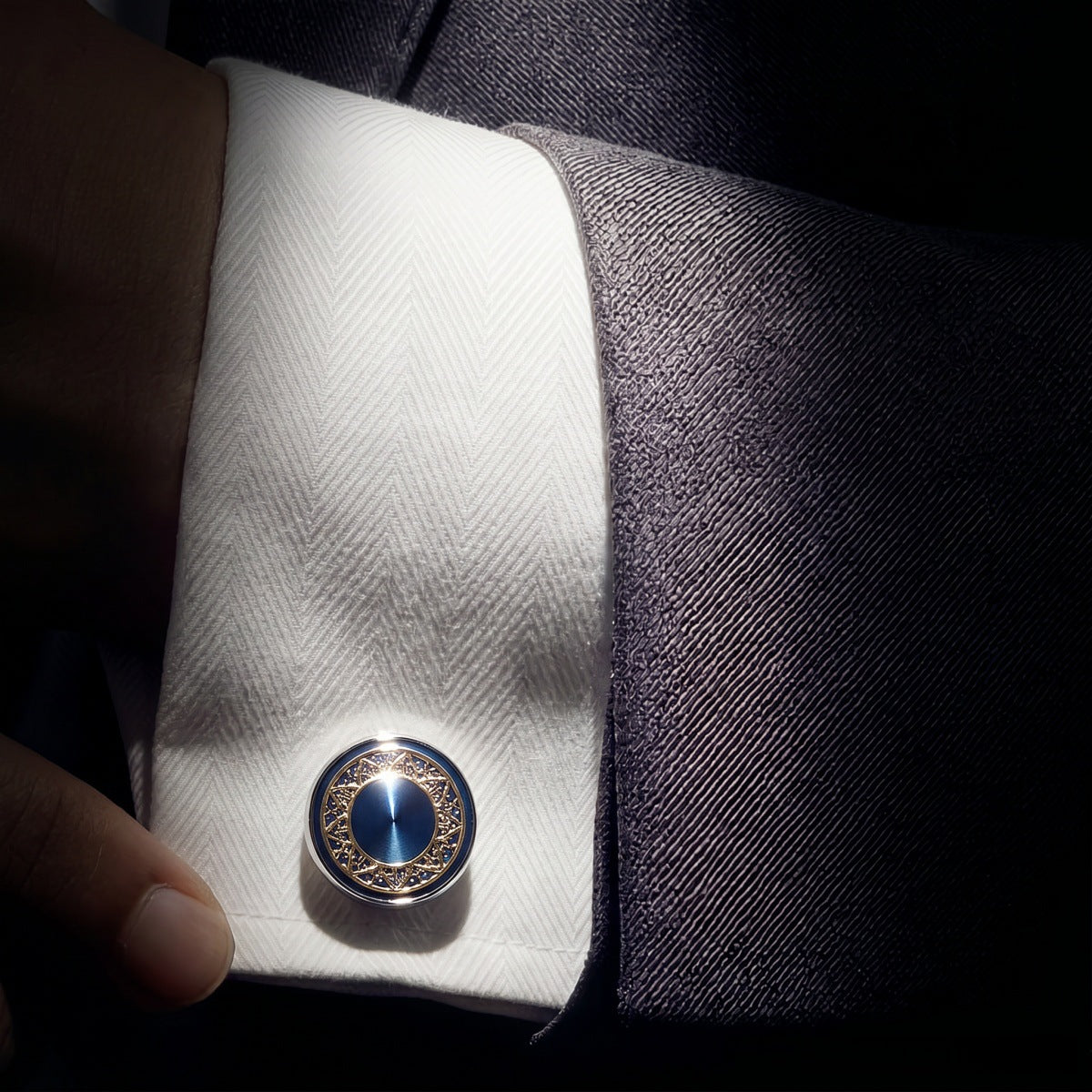 Vintage Blue Men's Cufflinks - Geometric French-Inspired Design