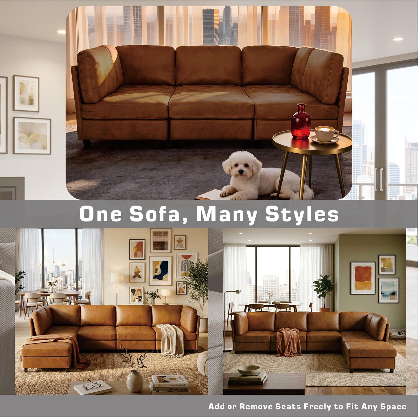 Light Brown Modular Corner Sofa - Freely Configurable Design