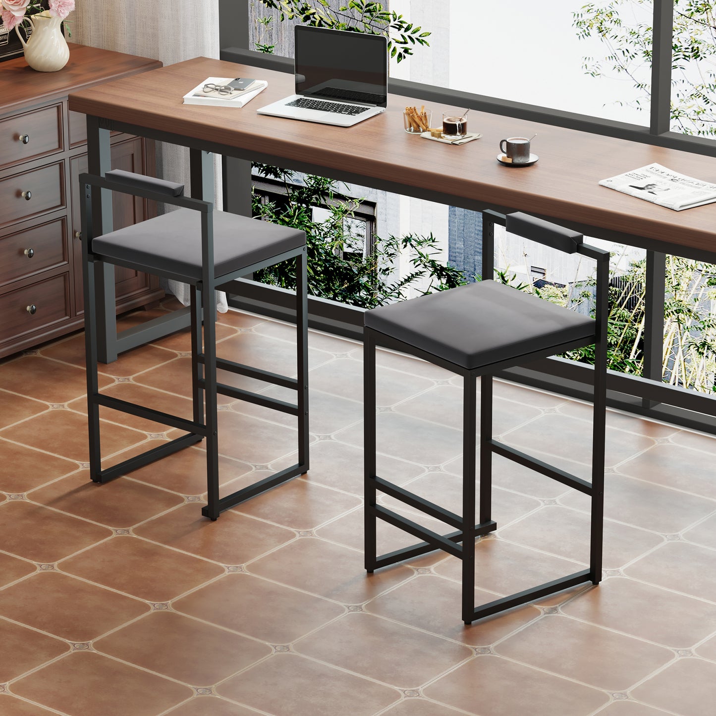 Modern Velvet Counter Height Bar Stools Set of 2 - Gray