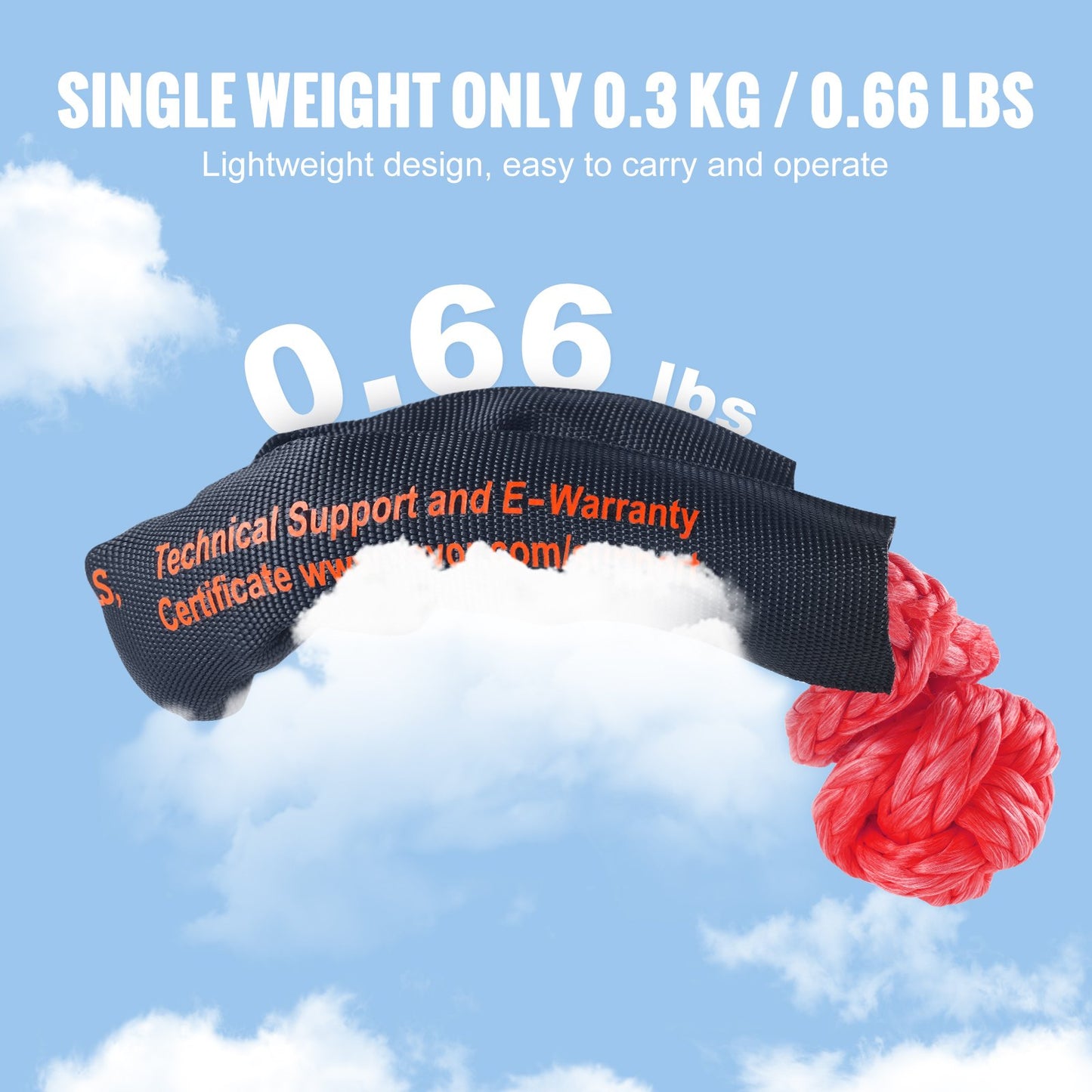 Heavy-Duty Synthetic Recovery Rope Set 2 Pack - 1/2 x 22 inches, 44,092 lbs Break Strength