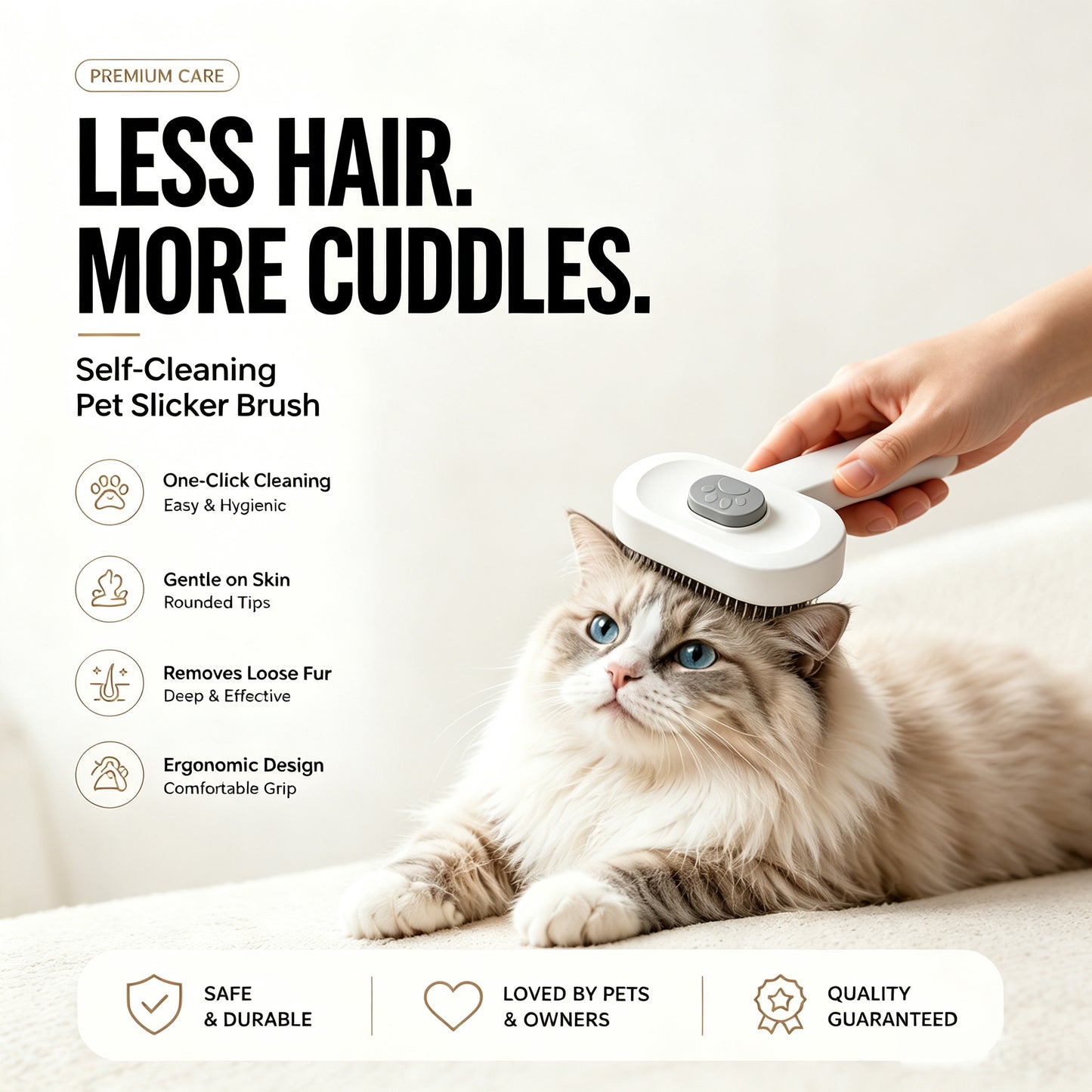 Pet Self-Cleaning Slicker Brush for Cats & Dogs - Gentle Deshedding Tool White