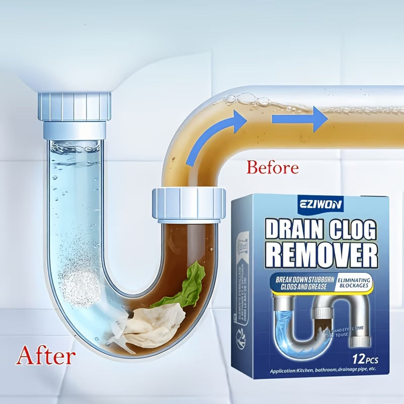 Drain Cleaner Tablets for Clog Removal and Grime Dissolving - 12 Pack