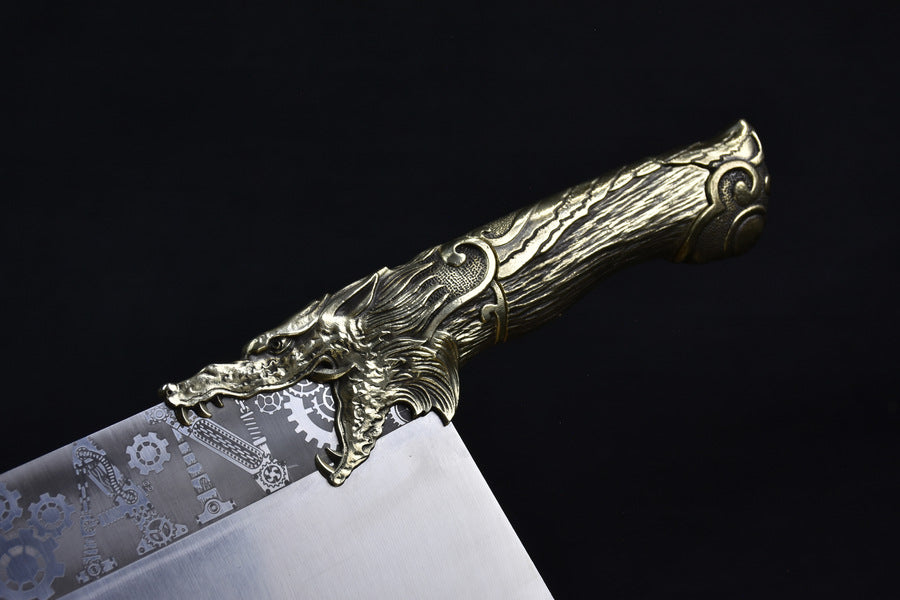 Stainless Steel Copper Handle Meat Cutting Knife V-Shaped Blade