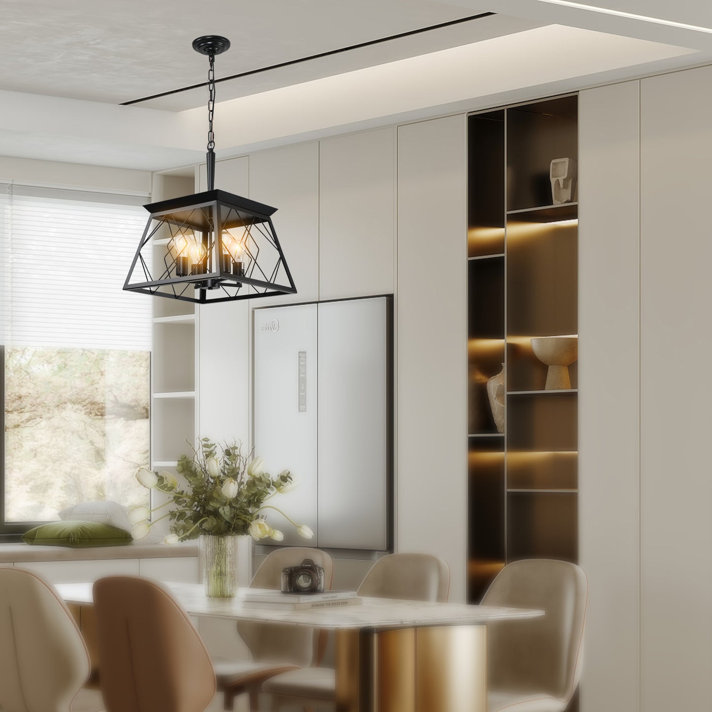 16-Inch Black Industrial 4-Light Pendant Chandelier - Adjustable