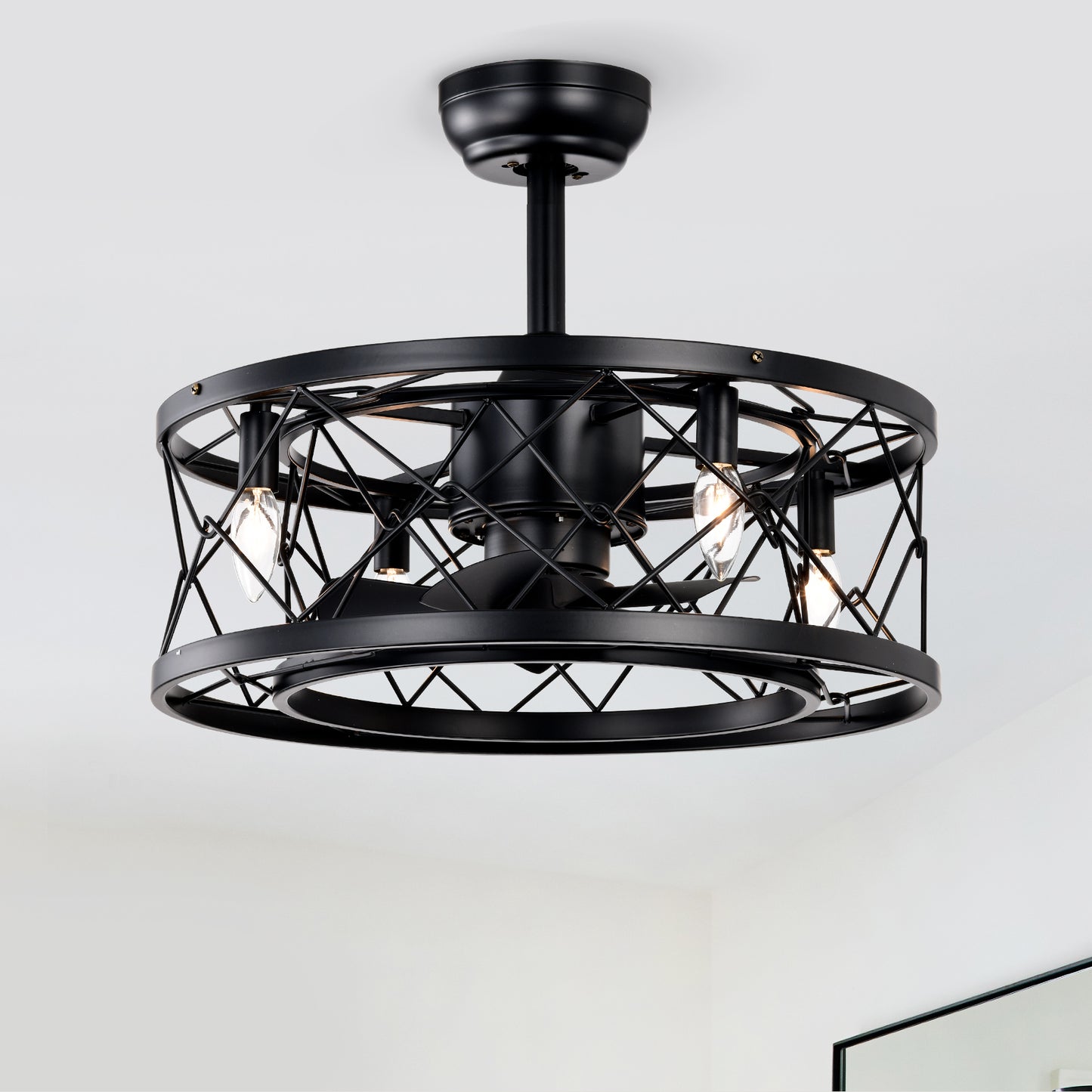 20'' Modern Enclosed Ceiling Fan - Low Noise, Matte Black