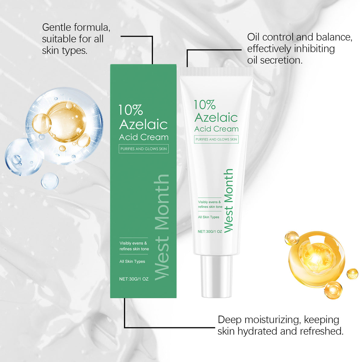 Moisturizing Facial Cream with Azelaic Acid - Nourishing Hydrating Skin Care