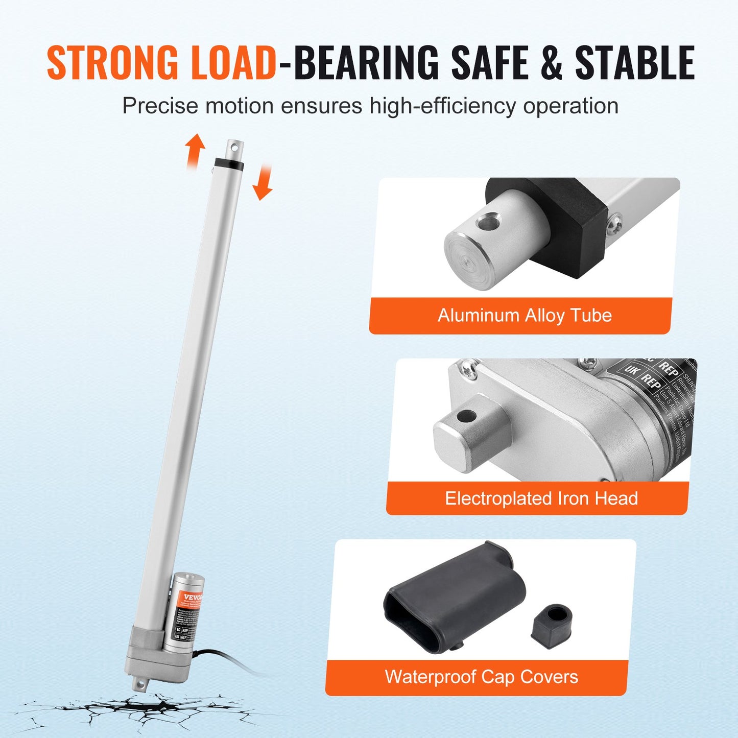 12V Waterproof 20-Inch Linear Actuator with 660lbs Torque and Mounting Bracket