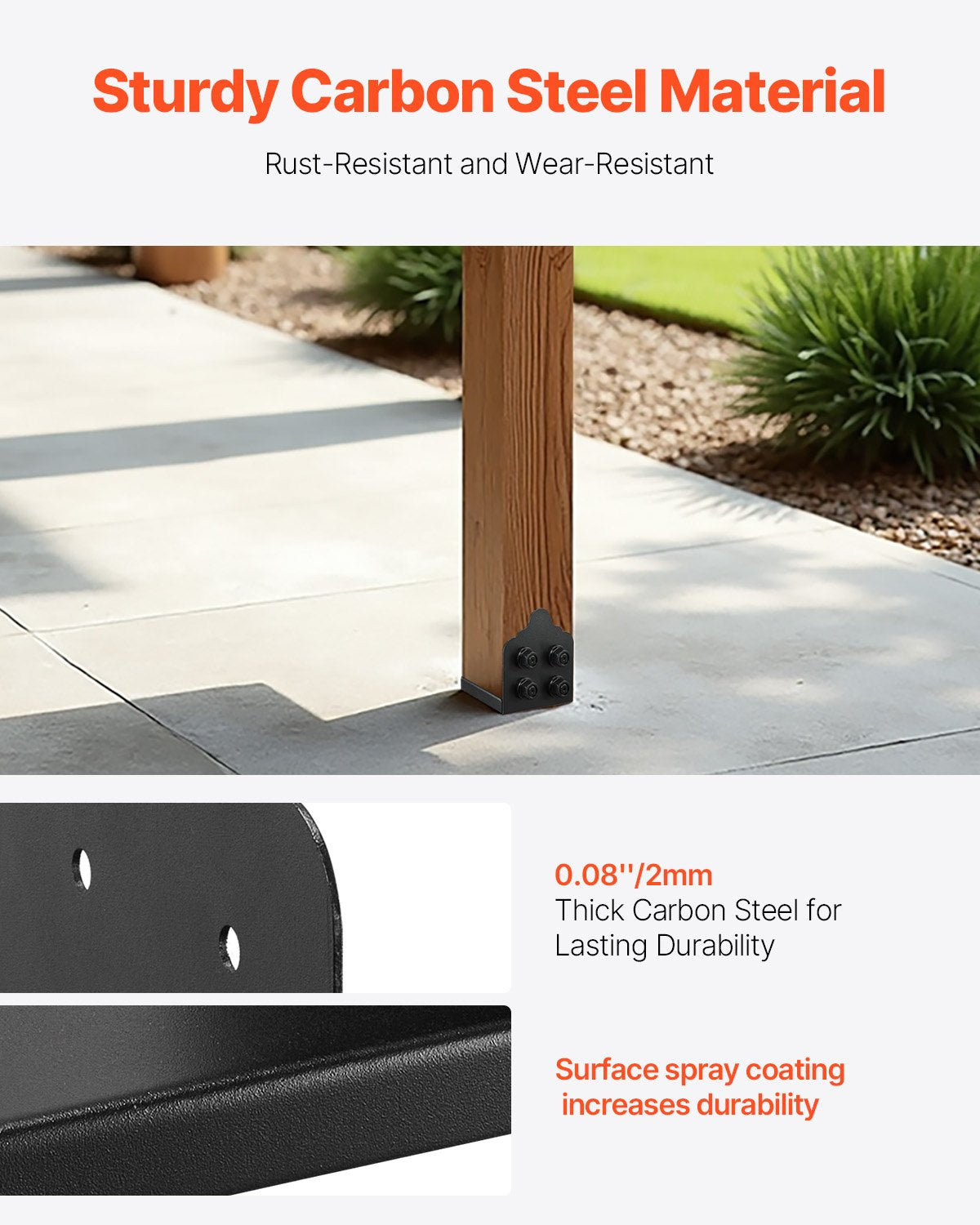 2 Pack 8x8 Post Base Brackets for Wooden Fence Posts, Black