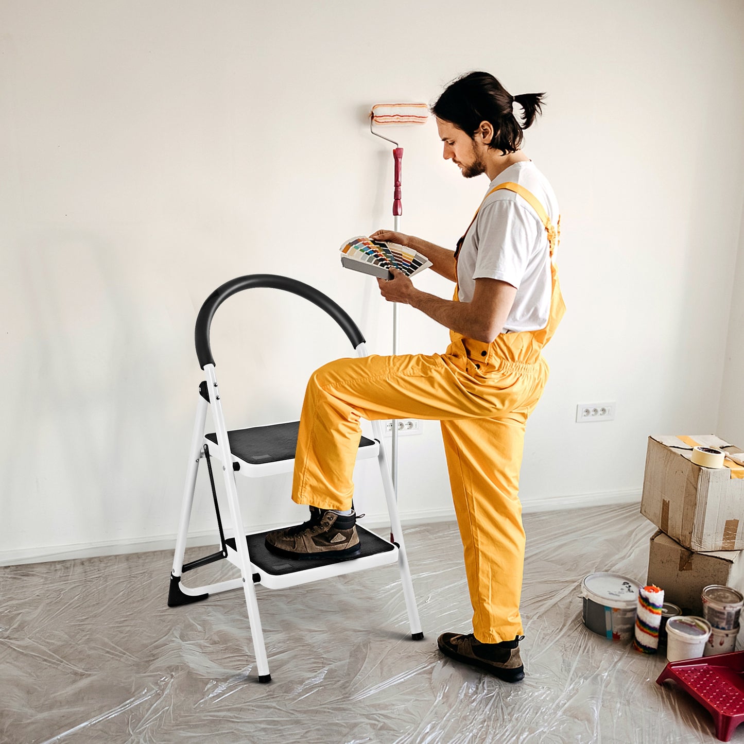 Folding Step Stool with Iron Frame and Anti-Slip Pedals - 2.75 Feet