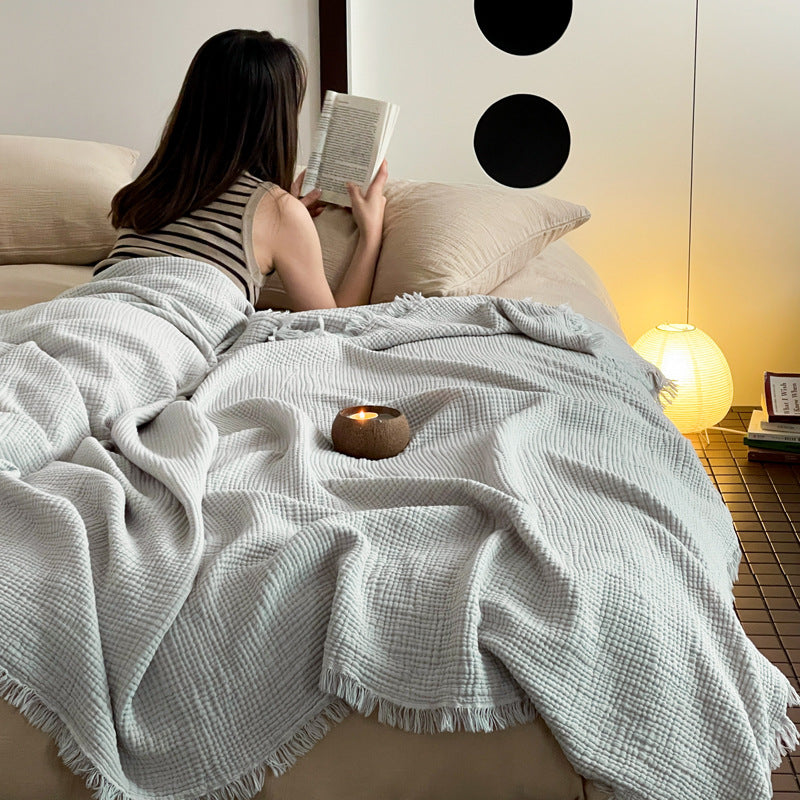 Four-Layer Cotton Tassel Blanket for Sofa & Bed - Wrinkle Style