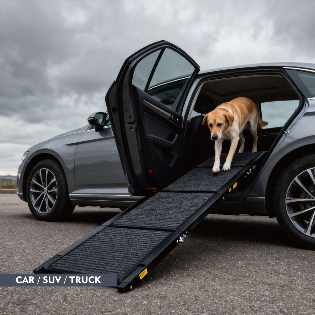 Portable Dog Ramp for Car SUV & Truck - 71 Inch Aluminum Non-Slip Surface, Supports Up to 250 lbs