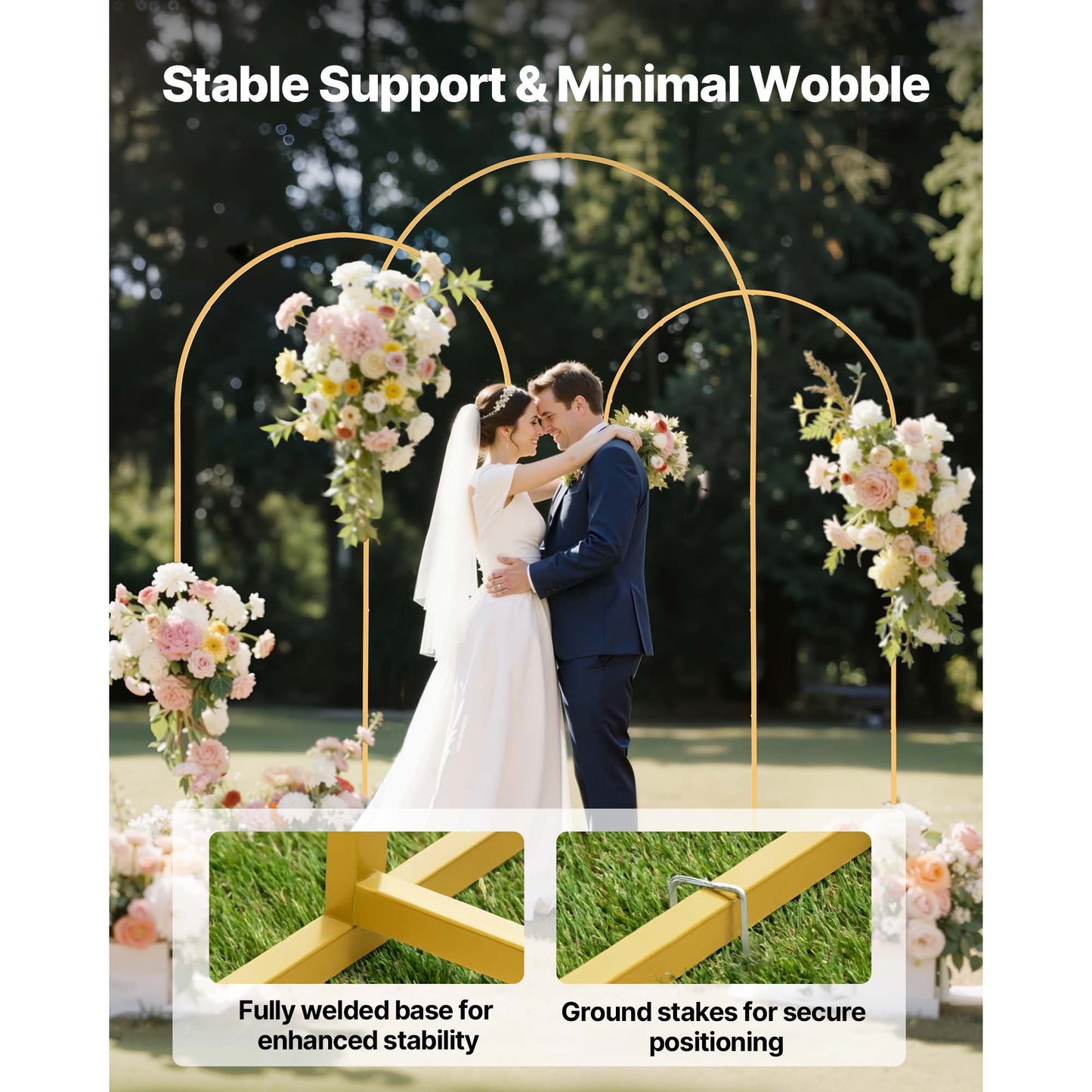 Gold Metal Arch Backdrop Stand Set of 3 - Wedding, Party & Event Decor