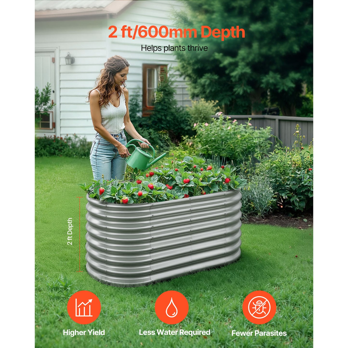Galvanized Metal Raised Garden Bed 4x2x2 Ft Outdoor Planter for Vegetables Flowers