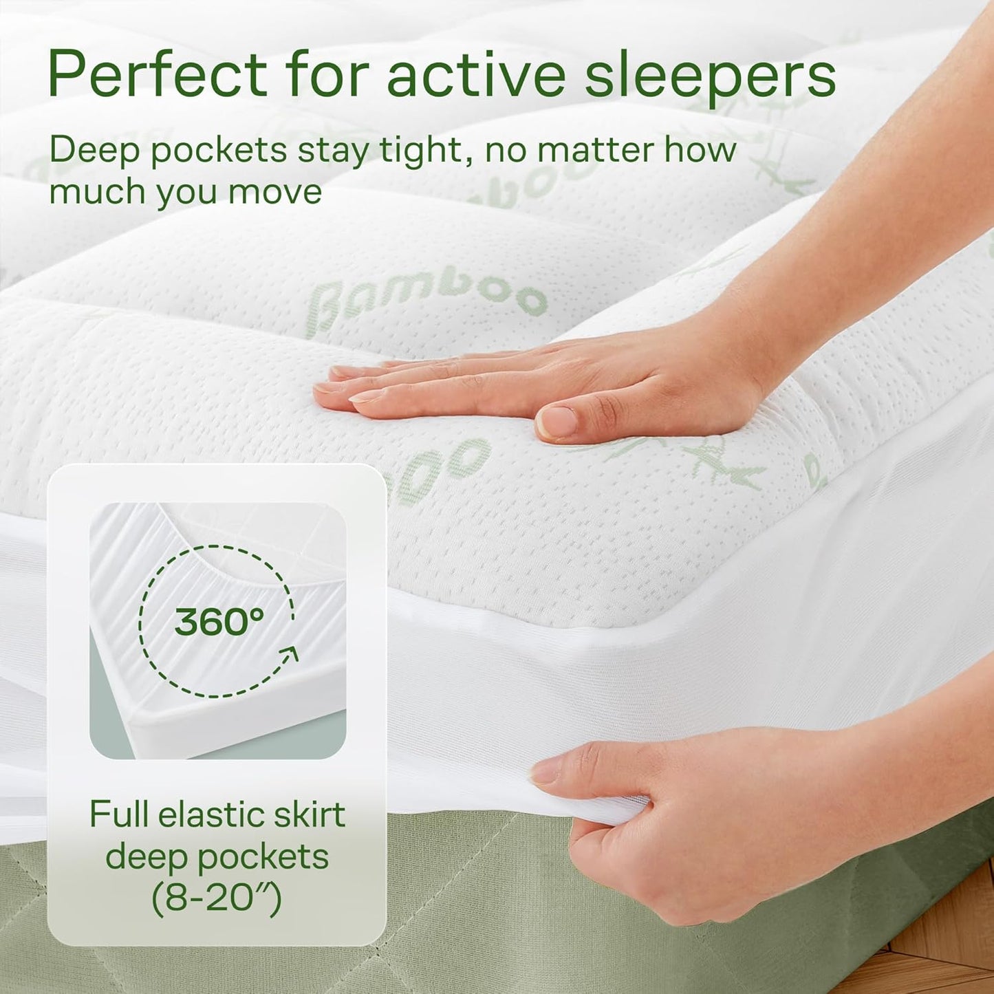 Queen Size Mattress Topper - Bamboo Pillow Top for Back Pain Relief