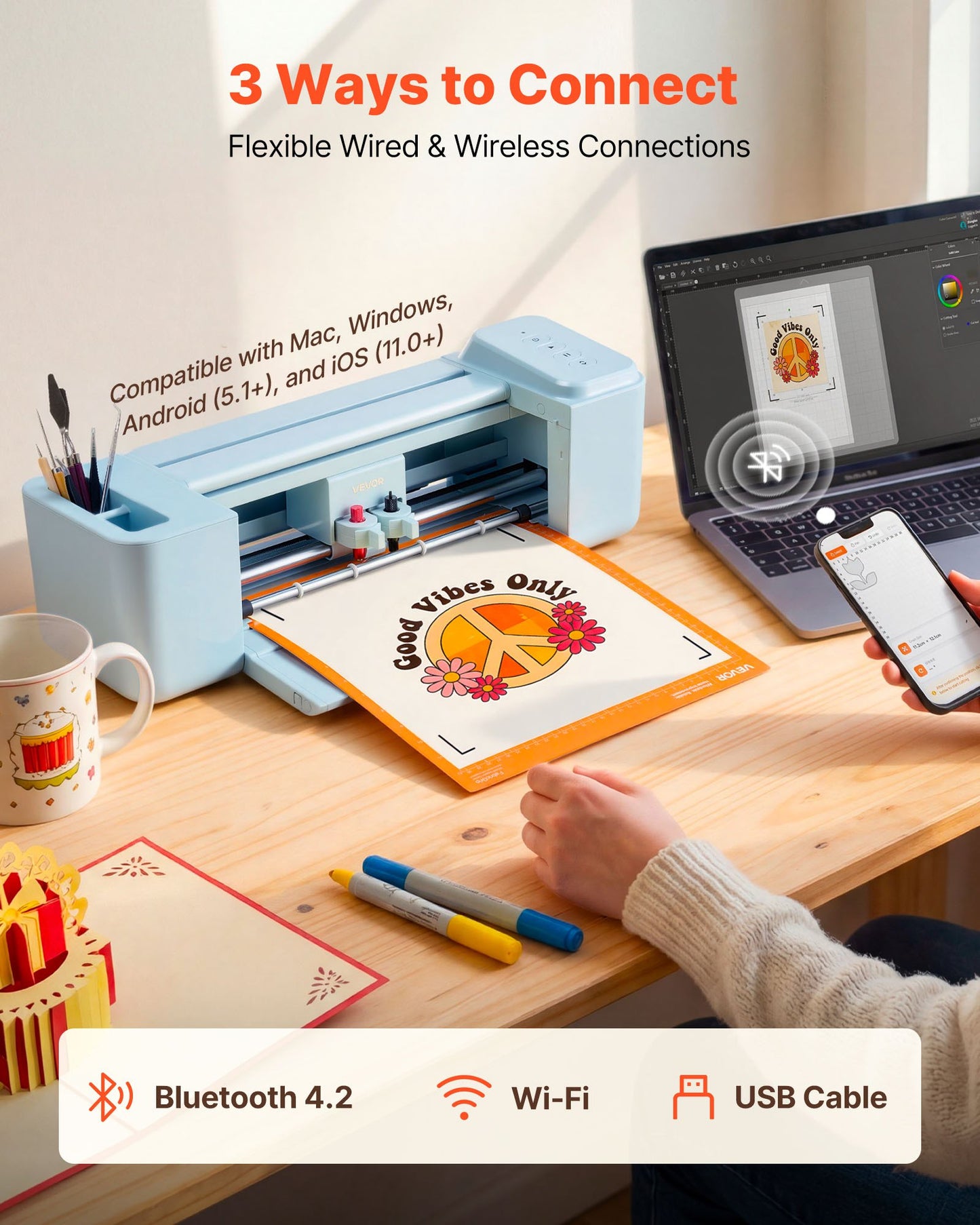 Vinyl Cutting Machine 12 Inch, Bluetooth & USB, Includes Materials & Tools