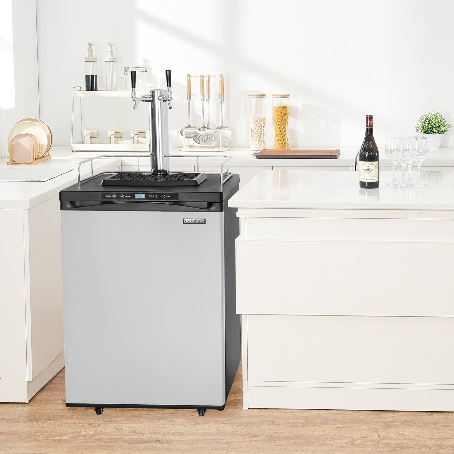 Full Size Dual Tap Beer Kegerator Dispenser with Temperature Control - Black