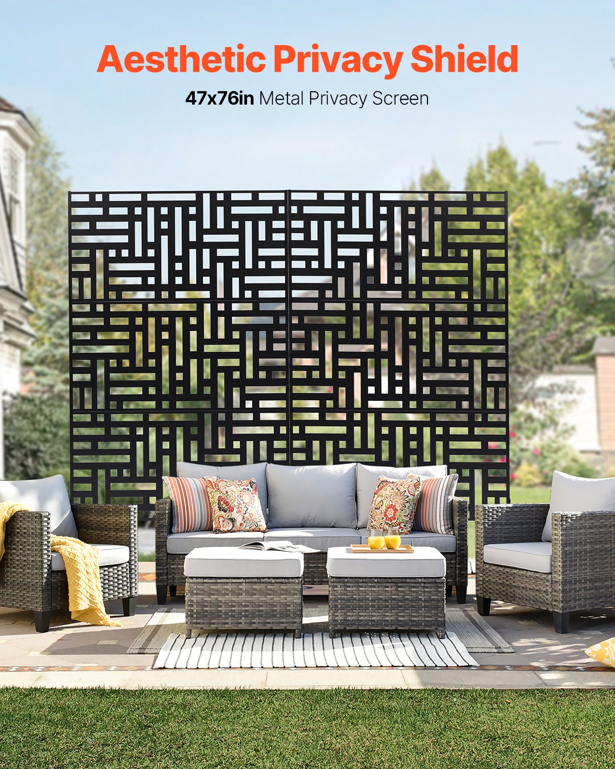 Outdoor Metal Privacy Screen 47x76 Inches for Patio Garden Black