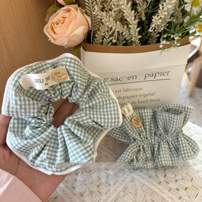 Plaid Fabric Hair Ring with Button Detail