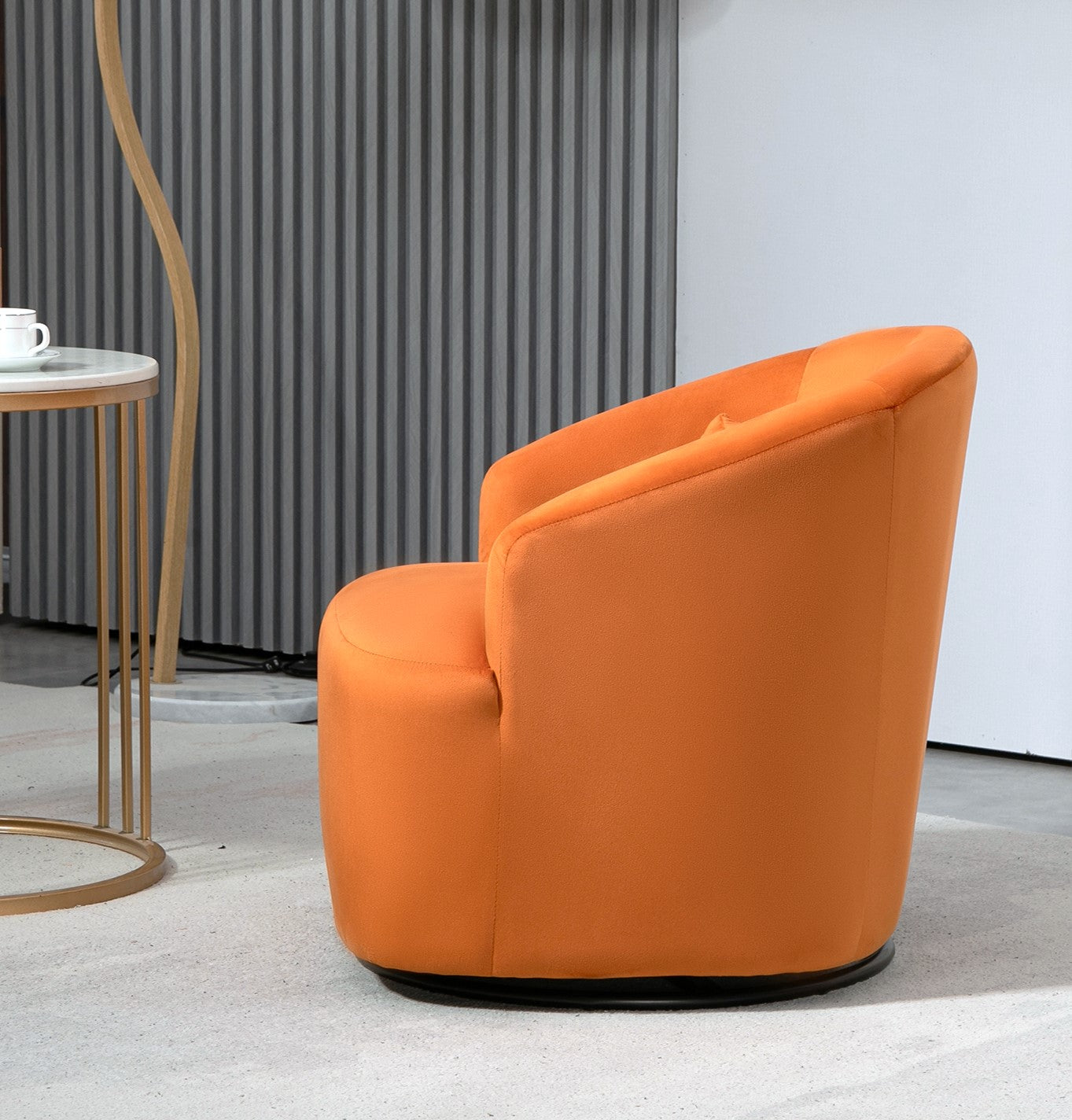363 Degree Swivel Barrel Accent Chair, Velvet Upholstered Curved