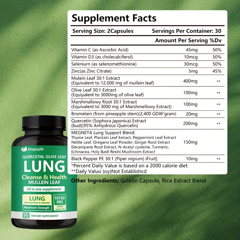 Lung Cleanse & Respiratory Support Supplement - Mullein Leaf & Quercetin