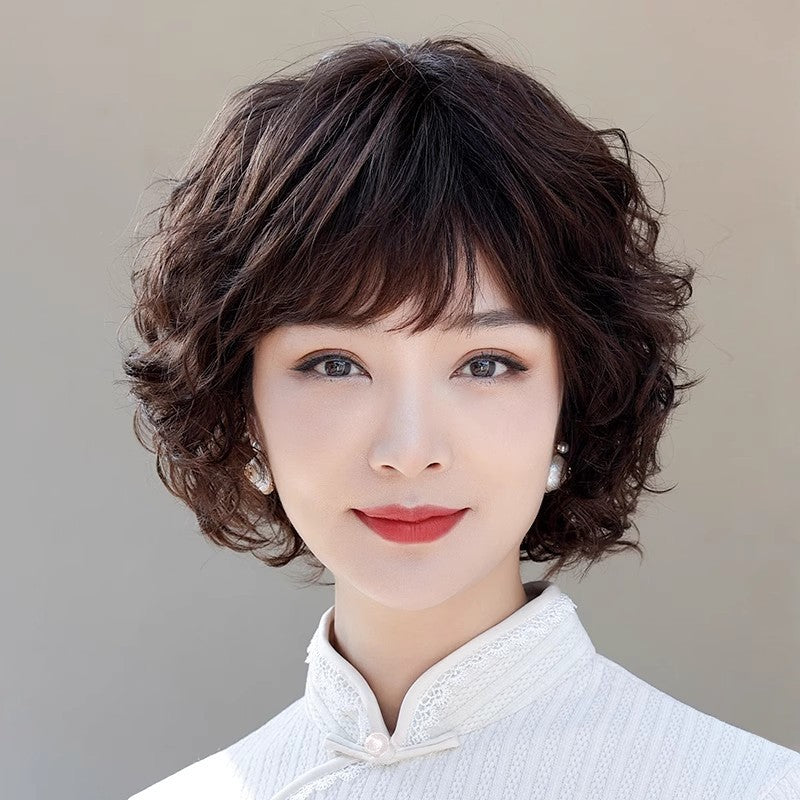Full-Head Short Curly Human Hair Wig for Women - Fluffy & Breathable