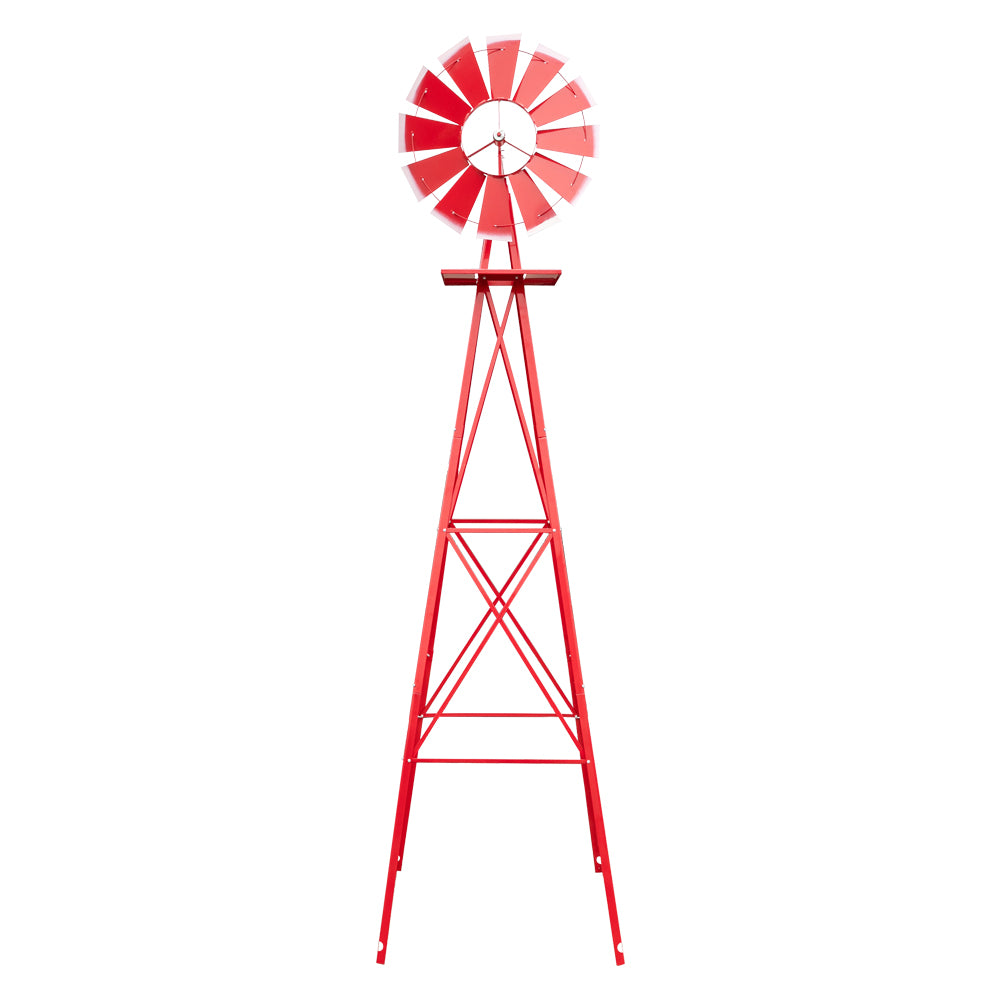 8FT Weather Resistant Garden Windmill with Steel Frame - Red Decorative Windmill for Lawn & Yard