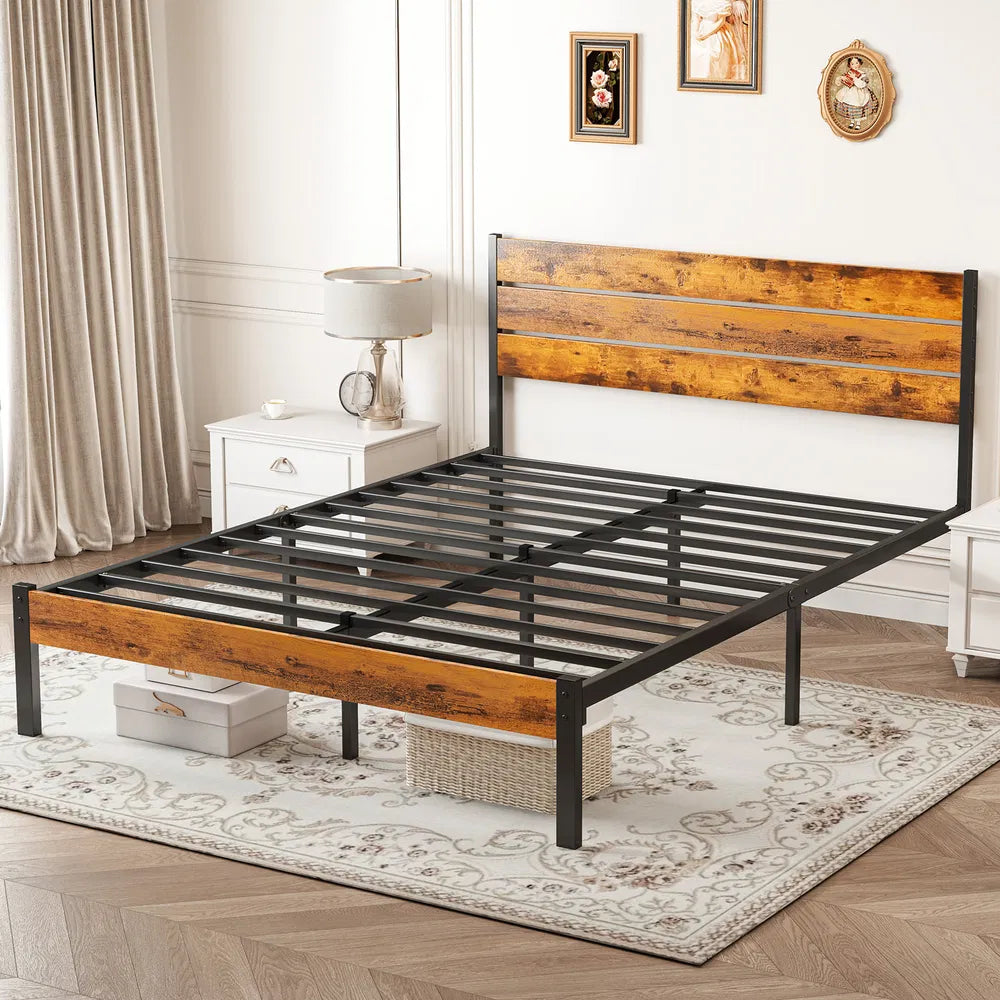 Sturdy Metal Platform Bed Frame with Headboard & Footboard