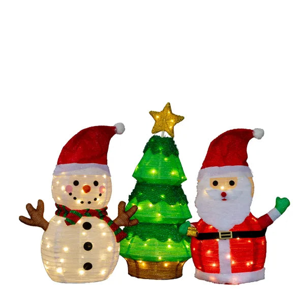 Lighted Santa, Snowman & Christmas Tree Decorations Set - 150 LED