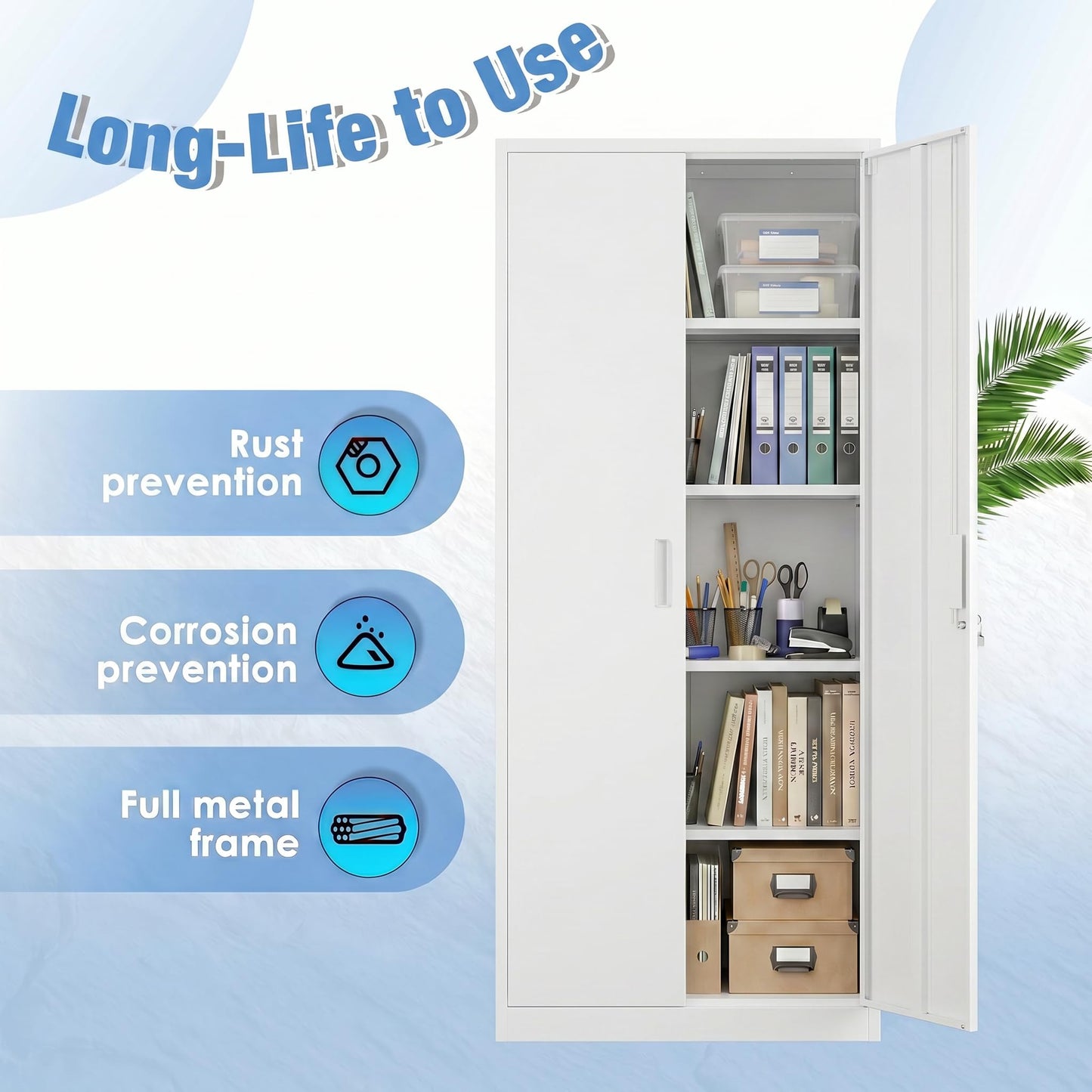 Lockable Metal Garage Storage Cabinet with 4 Adjustable Shelves - White