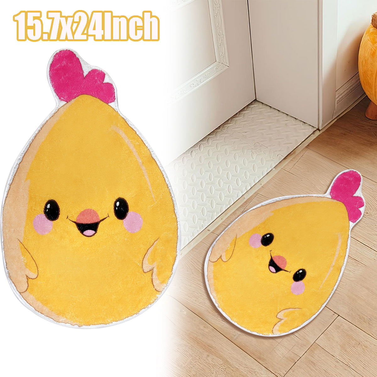 Chick Bathroom Rug - 24x15 Inch Non-Slip Washable Yellow Bath Mat