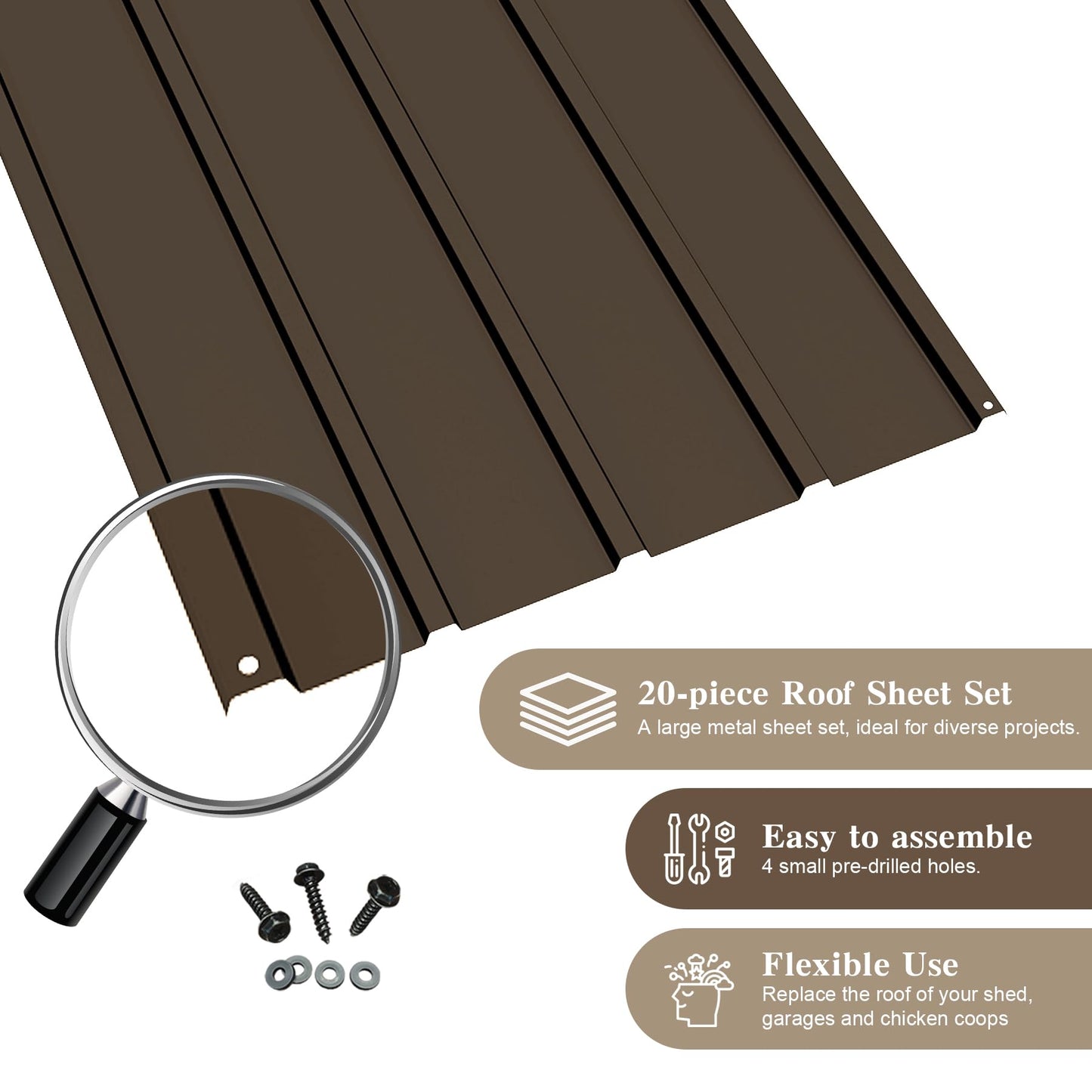 20 PCS Metal Roofing Panels, Galvanized Steel Corrugated Roof Panels