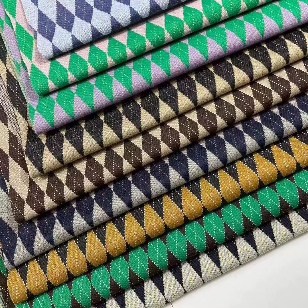 Jacquard Checkerboard Fabric for Apparel Sewing - Polyester Spandex Blend