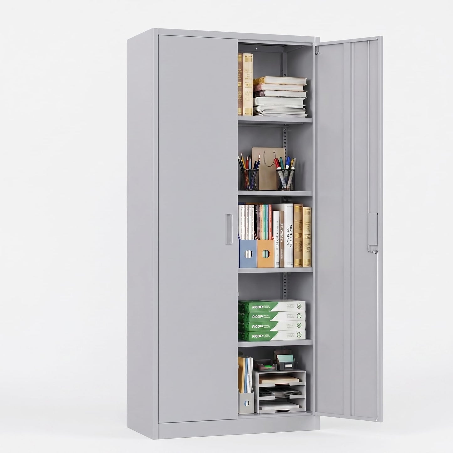 Lockable Metal Garage Storage Cabinet with 4 Adjustable Shelves - Gray