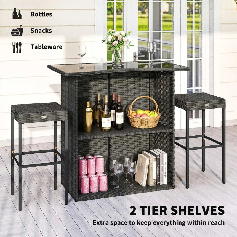 Outsunny 5 Piece Rattan Wicker Bar Set, High Top Outdoor Table And