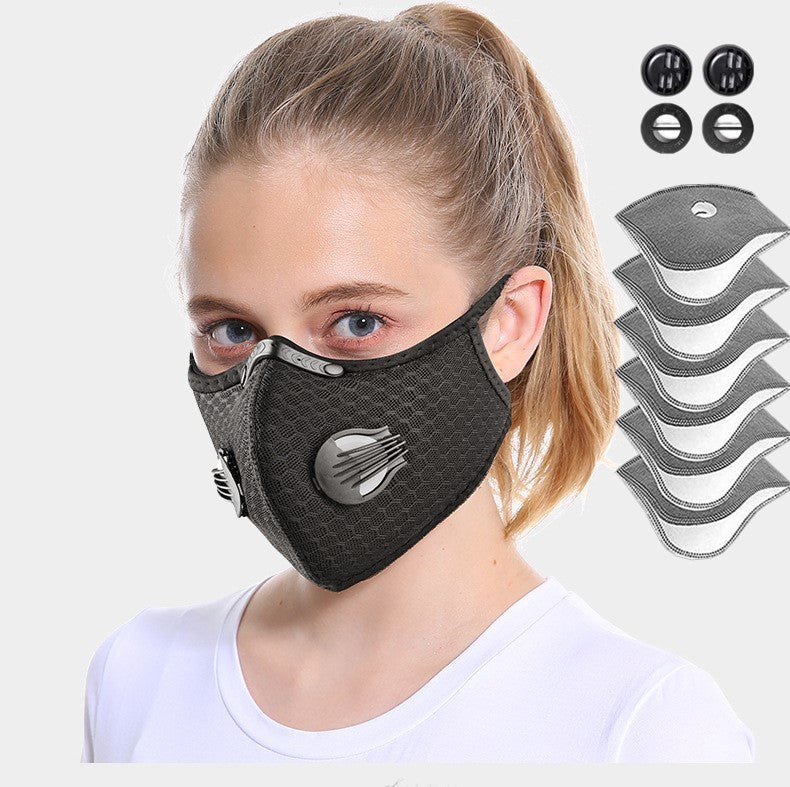Activated Carbon Sport Face Mask with Dual Exhaust Valves and Filters