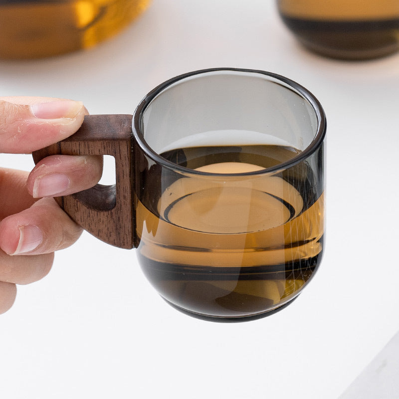 Glass Teacup with Handle Less Than 200ml Walnut Finish Heat-Resistant