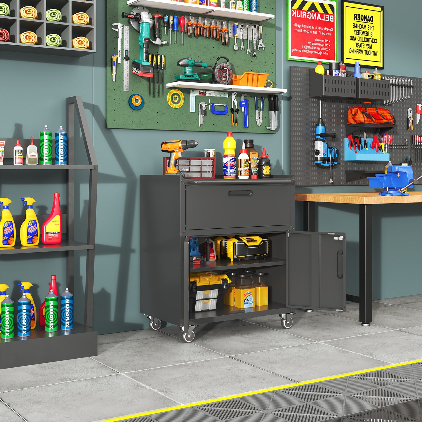 Sturdy And Durable Metal Tool Cabinet For Garage With Wheels - Mobile
