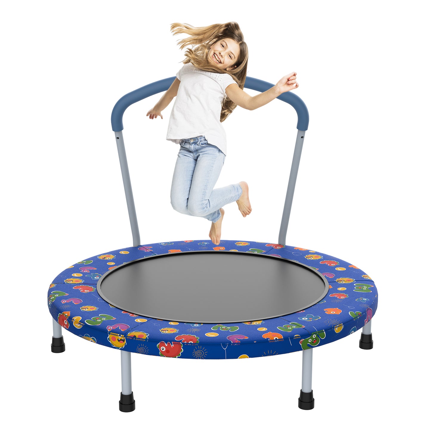 36-Inch Mini Trampoline for Kids 1-6 with Handle - Blue Multi