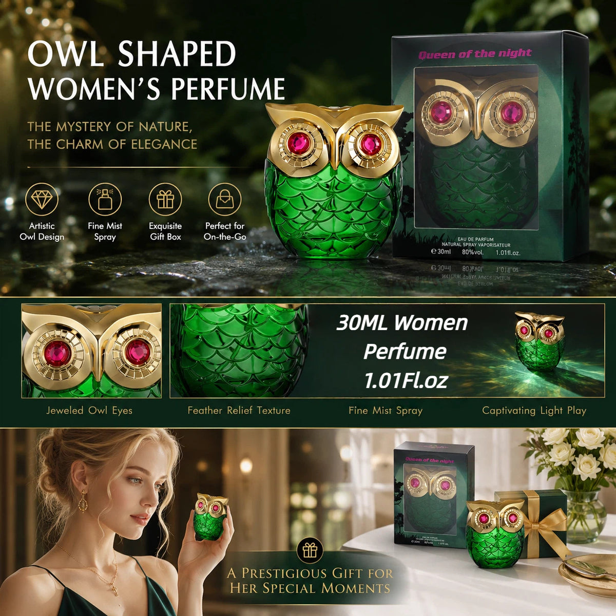 Green-Scented Perfume 30ml Owl Design Bottle