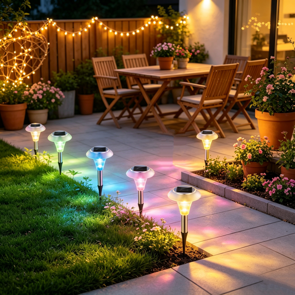 Solar Powered Color Changing Path Lights - 4 Pack, IP44 Waterproof