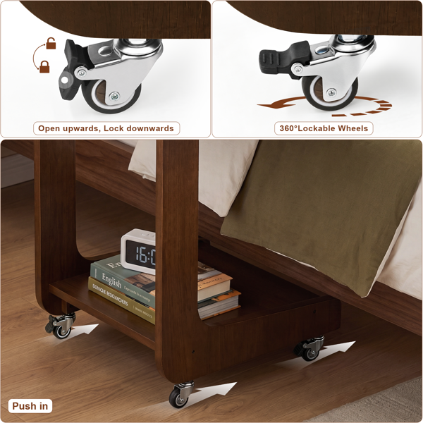 Solid Wood C-Shaped End Table with Adjustable Desktop - Walnut