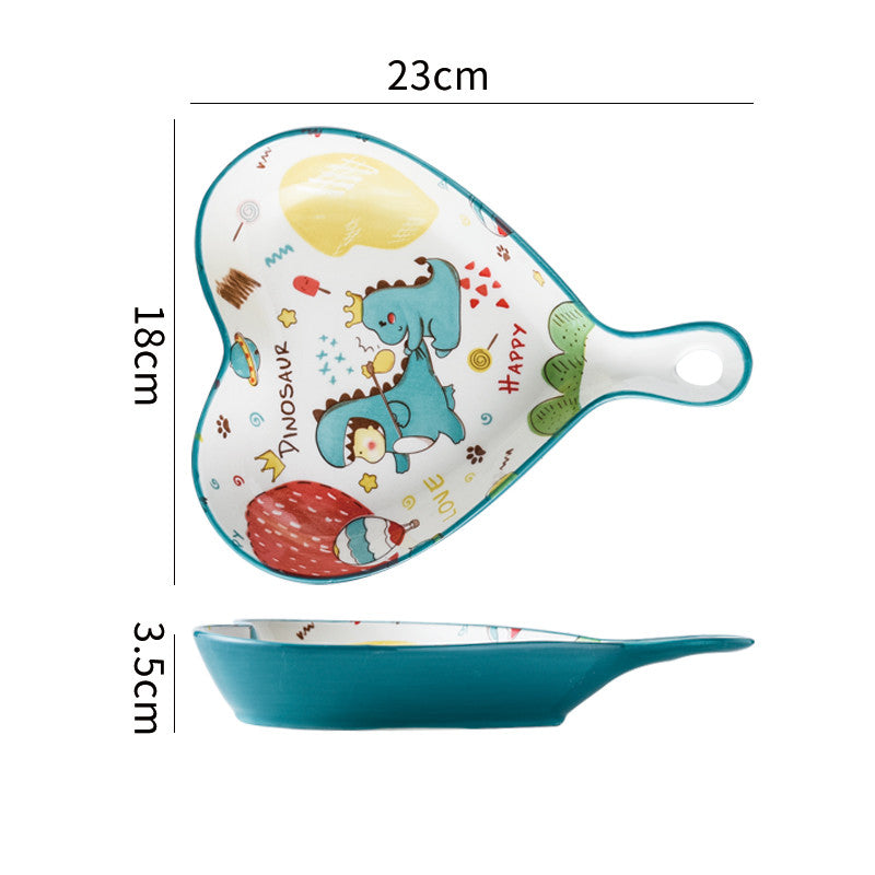 Cartoon Ceramic Dish Set with Dinosaur Pattern - Kitchen Tableware Collection