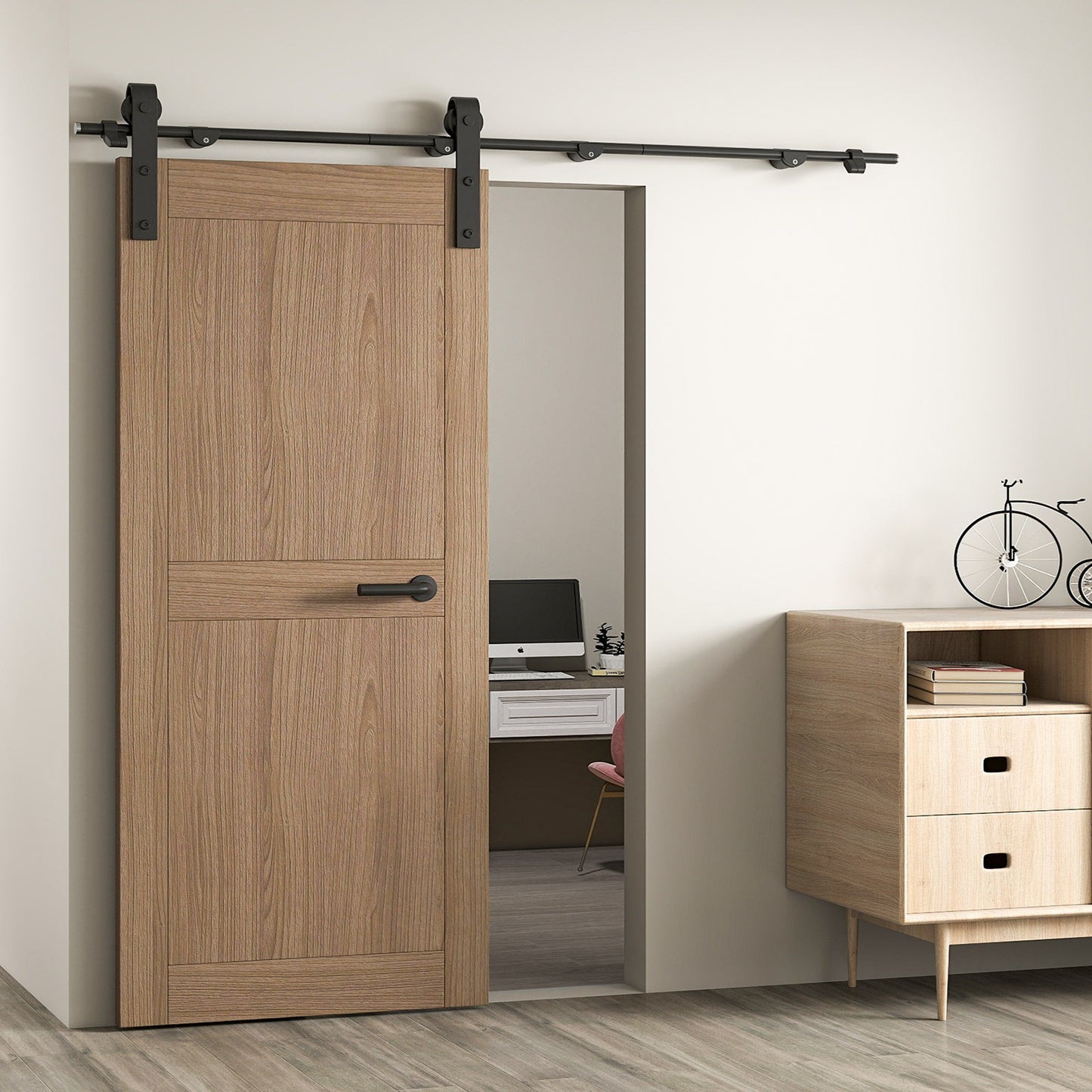 6.6FT Sliding Barn Door Hardware Kit Smoothly And Quietly Track With